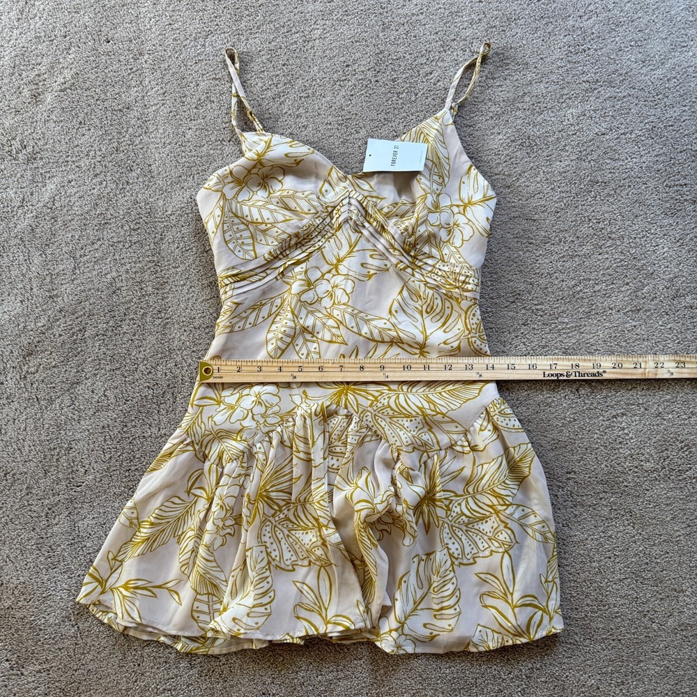 Forever 21 Tropical Leaf Cami Top Dress Small Taupe Fit & Flare Y2K Summer NWT - Picture 6 of 11